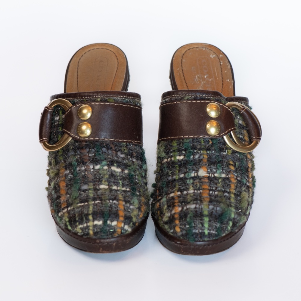 Coach Brown Tweed Claude Mules
